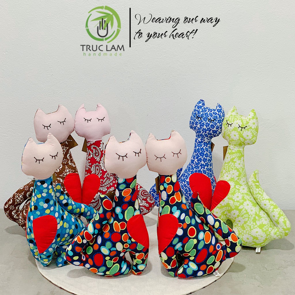 Đồ Chơi Cho Bé Thú Nhồi Bông Hình Con Mèo Ghép Đôi Trái Tim Vải Hoa Bông Gòn Cao Cấp - Trúc Lâm Handmade