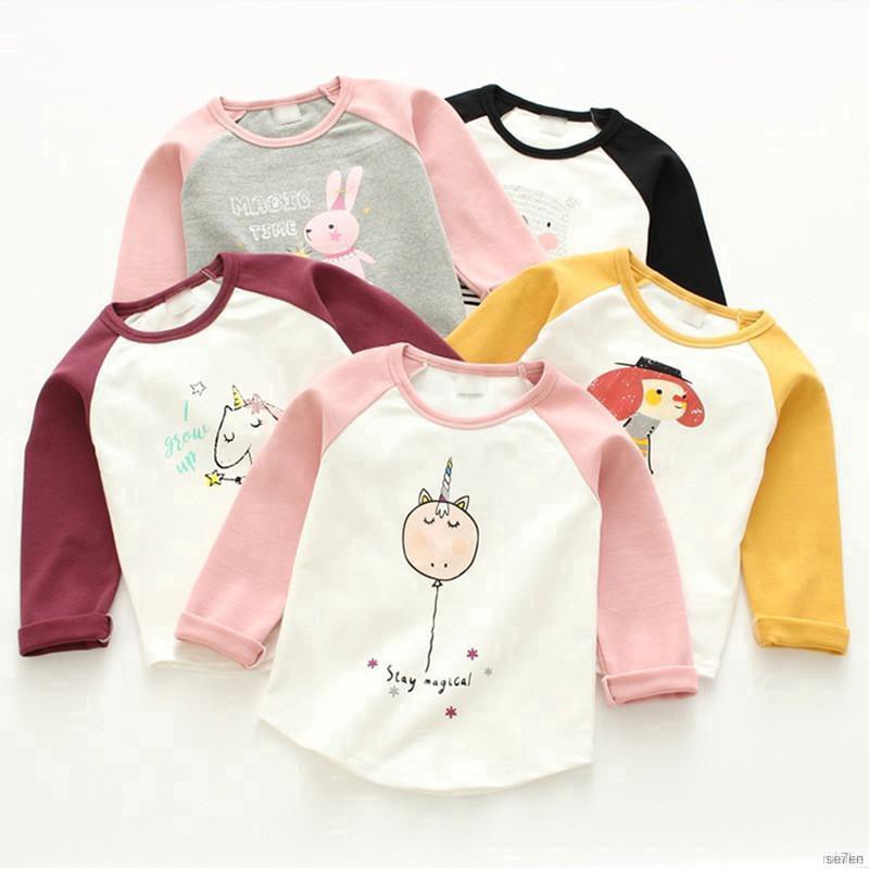 ruiaike  Baby Girl Boy Long Sleeve Cartoon Patchwork T-Shirts Kids Round Neck Tee Shirts Casual Blouse 2-7Y