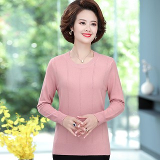 Áo len trung niên dệt kim cổ tròn cho mẹ