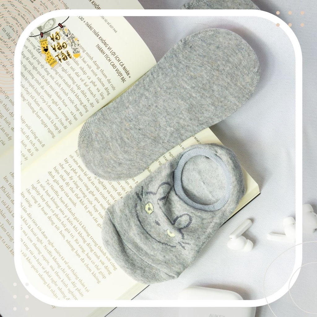 TẤT VỚ LƯỜI NỮ HOẠT HÌNH TRẮNG XÁM