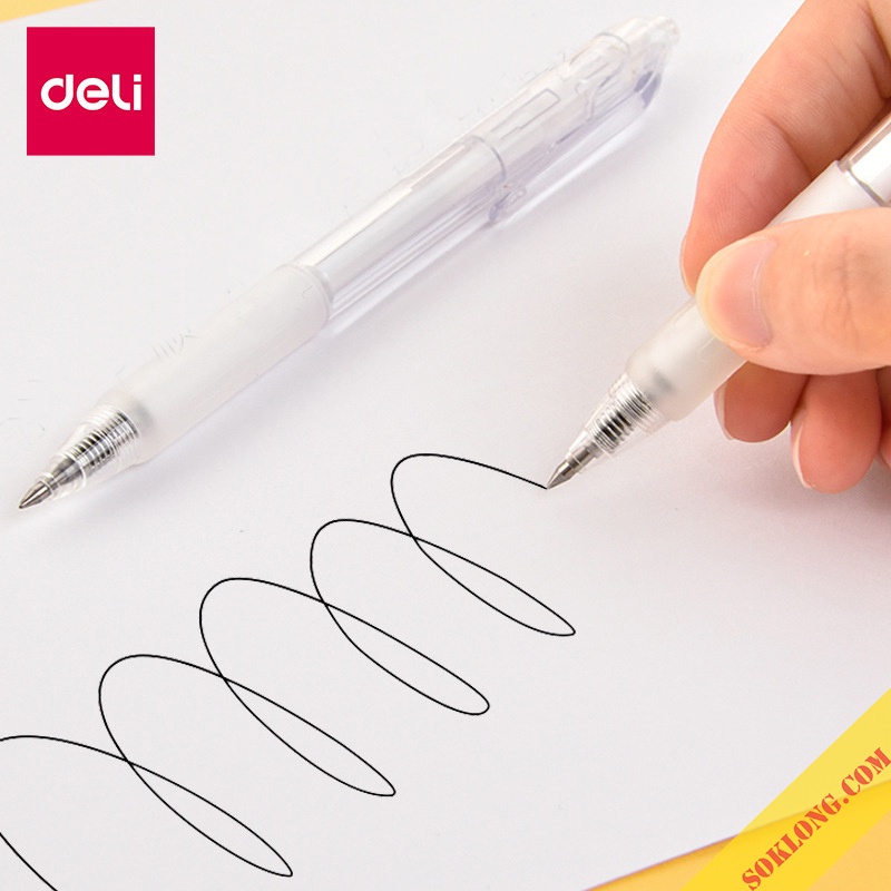 Bút gel Deli thân trong suốt nét 0.5mm, ruột bút bi nước Deli mực Xanh/ Đen refill thay thế chất lượng
