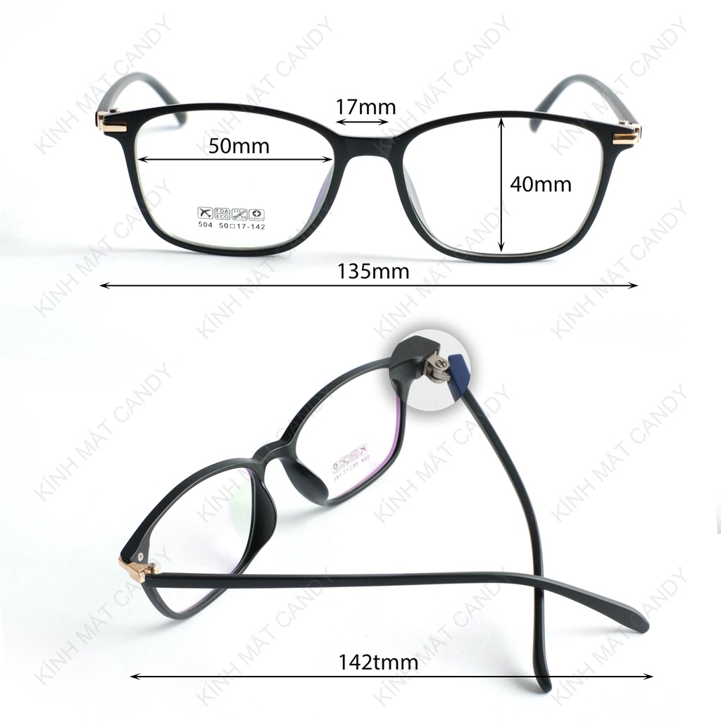 Gọng kính cận vuông chất liệu nhựa dẻo 504 – Tiệm kính Candy