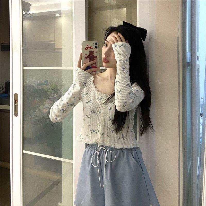 Áo Thun Tay Dài Phối Ren Hoa Phong Cách Phương Tây Thời Trang Cho Nữ