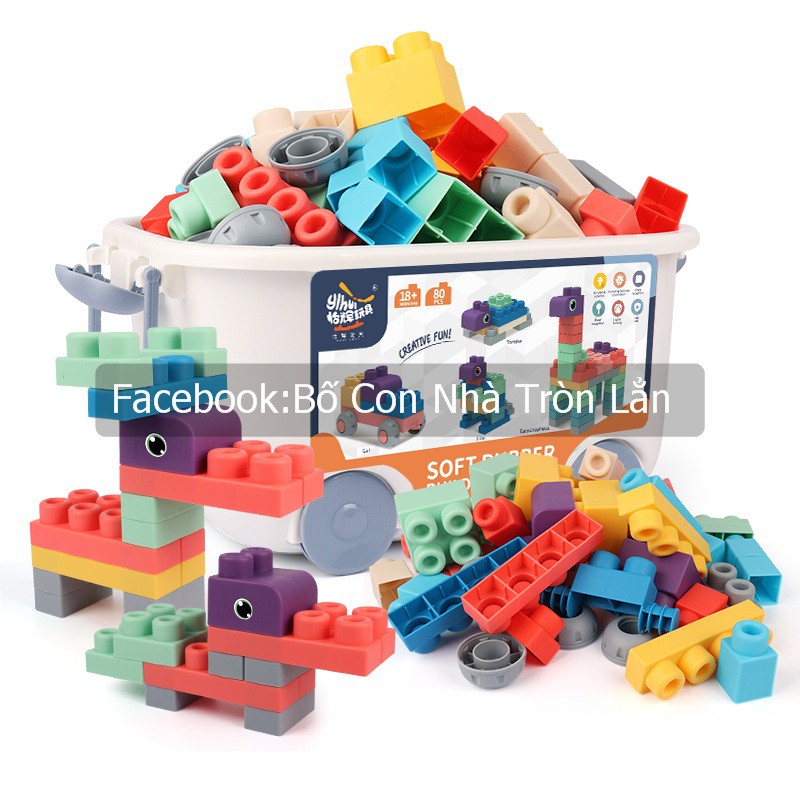 LEGO NHỰA DẺO CAO CẤP - 80 chi tiết - an toàn giáo dục sớm thông minh cho bé - giá rẻ nhất