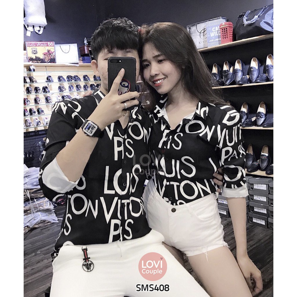 Sơ Mi Đen Chữ Trắng Louis Vuitton - SMS408