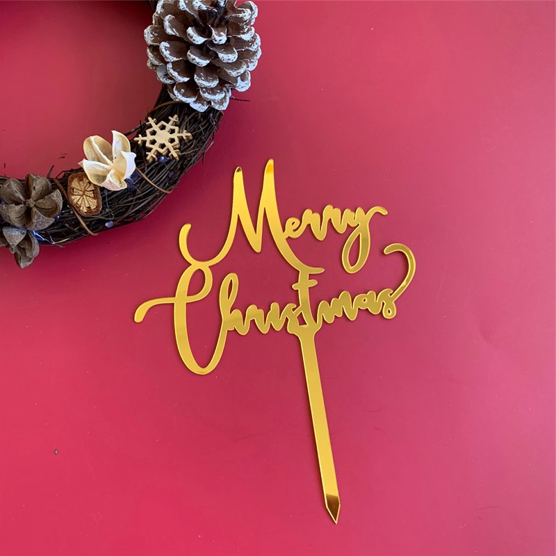 Que cắm trang trí bánh kem hình chữ merry christmas