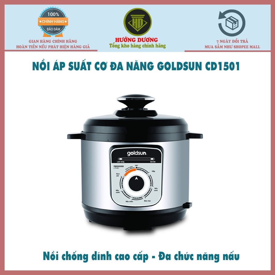 [Mã 273ELHA100K0 hoàn 7% đơn 500K] Nồi áp suất dung tích 5 lít công suất 1000W Goldsun CD1501 Bảo hành 12 tháng