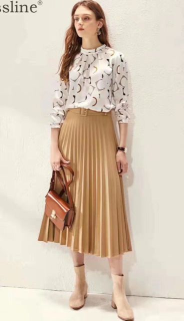 Chân váy dập li kèm đai vuông hàng QC