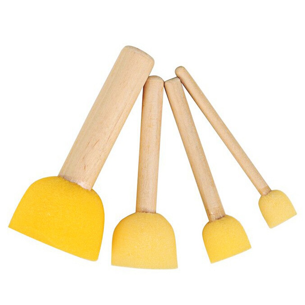 Bộ 4 Cọ bọt biển tay cầm bằng gỗ tiện dụng cho bé vẽ tranh