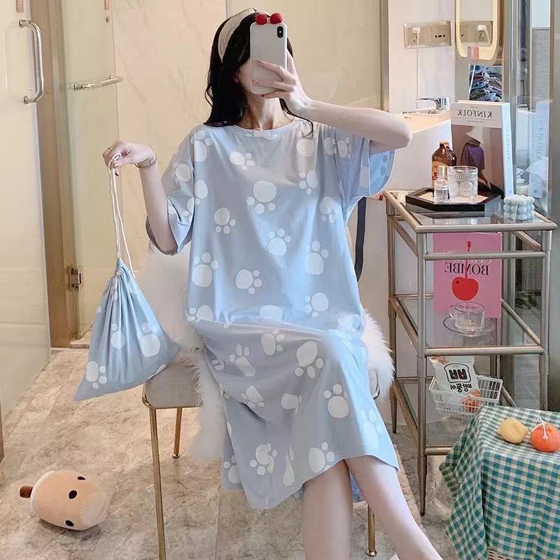 Váy Nữ, Đầm Ngủ Cộc Tay sexy, Đầm Ngủ Suông Chất Cotton Mềm Mát Mặc Nhà Dễ Thương_VN33