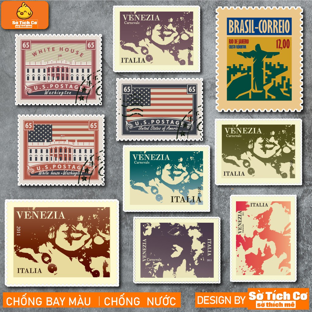 Vintage Stamp chống nước sticker dán laptop, điện thoại, đàn guitar, mũ bảo hiểm, vali. MSP: NS31