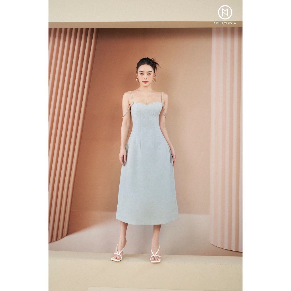 MOLLYNISTA - Đầm Mona cúp 2 dây vai thắt bím quyến rũ nữ tính thiết kế cao cấp đi chơi đi tiệc gợi cảm