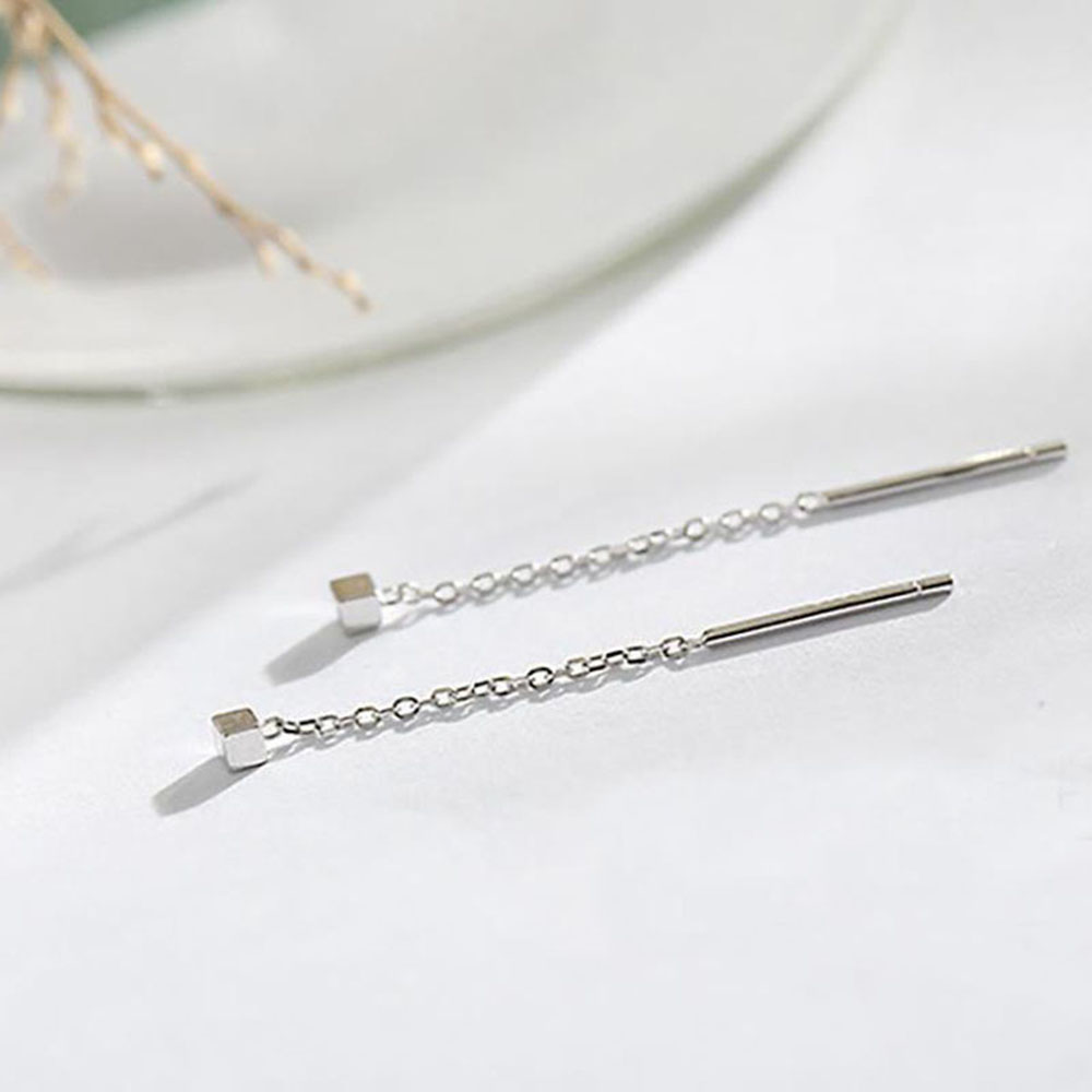 Hoa tai dáng dài kim xỏ bằng bạc 925 sành điệu cho nữ