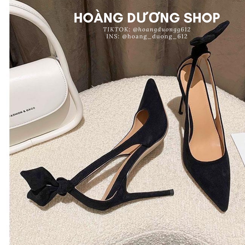 Giày Cao Gót 5-7-10 Phân Mũi Nhọn Thắt Nơ sau hàng Quảng Châu - Giày Đế Nhọn Cao cấp màu Đen