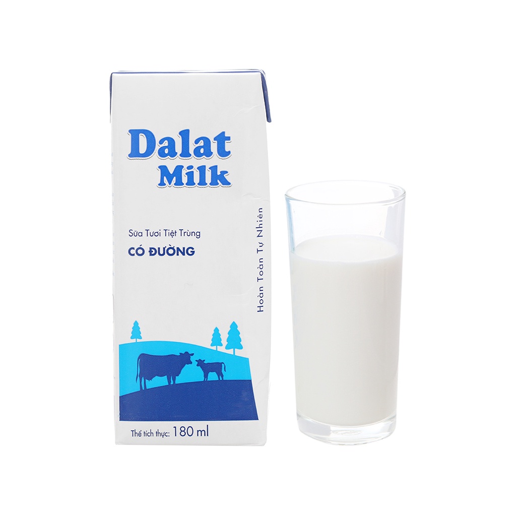 Sữa Dalatmilk Tiệt Trùng Có Đường/ Ít Đường/ Không Đường Vỉ 4 Hộp * 180ml - 110ml