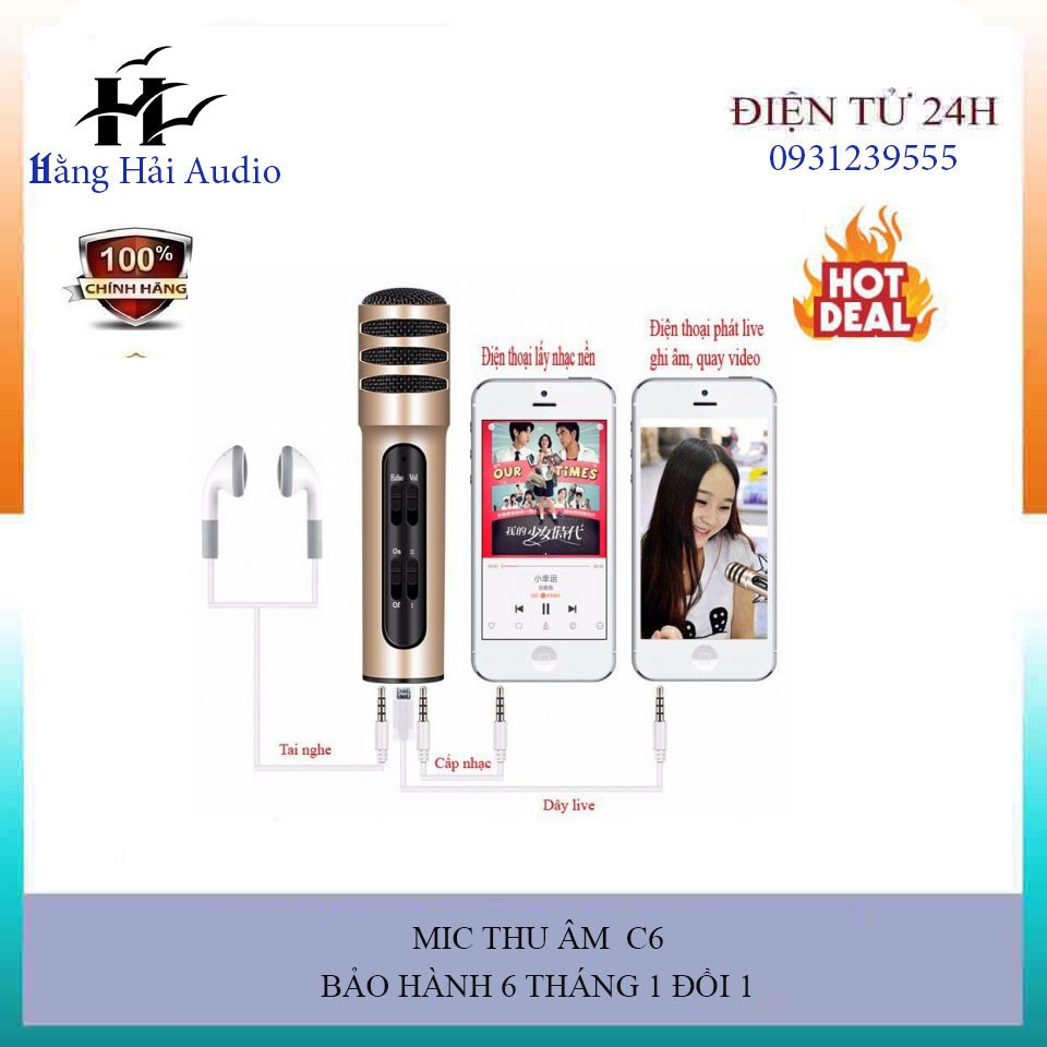 Micro Livestream C6 ( Đủ Phụ Kiện) Thu âm Hát Karaoke Livestream 3 In 1