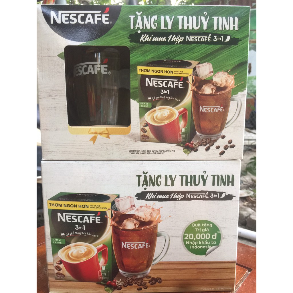 TẶNG LY THỦY TINH KHI MUA 1 HỘP NESCAFE 3IN1 VỊ ĐẬM ĐÀ 340G 20 GOI X 17G