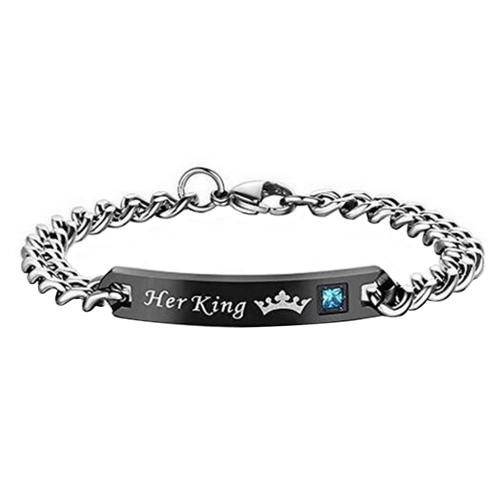 Vòng tay thép titan khắc chữ her king và his queen lãng mạn cho cặp đôi