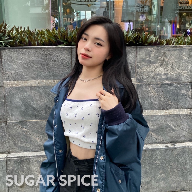 Áo 2 Dây Croptop, Áo Croptop 2 Dây Hoa Nhí Có Chun SUGAR SPICE - Boba Top