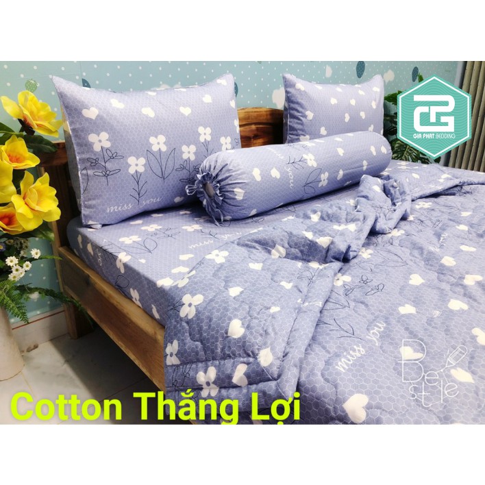 Bộ ga gối Thắng lợi cotton 100% hàng chuẩn có in logo