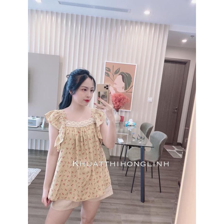 Set đũi nữ hoa nhí áo cánh tiên phối quần sooc chất liệu mềm mại, thoáng mát - Hàng có sẵn - Xưởng may Lộc Vân - V05