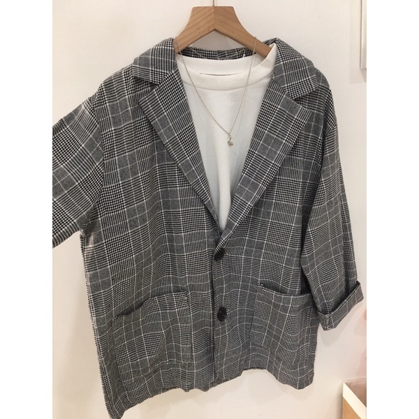 Áo blazer kẻ chất xô Hàn 1 lớp nêwtag siêu xinh