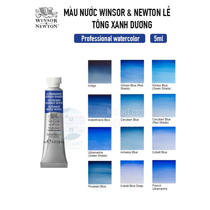 Màu nước lẻ hạng họa sĩ Winsor &amp; Newton Professional Watercolor 5ml tông xanh dương 5ml