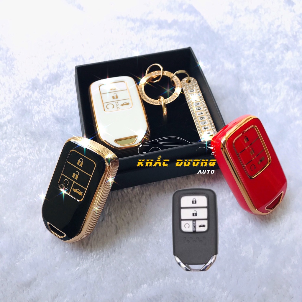 Ốp chìa khoá Honda City Civic CRV Brio Jazz TPU 4 nút đính đá nhân tạo sang trọng