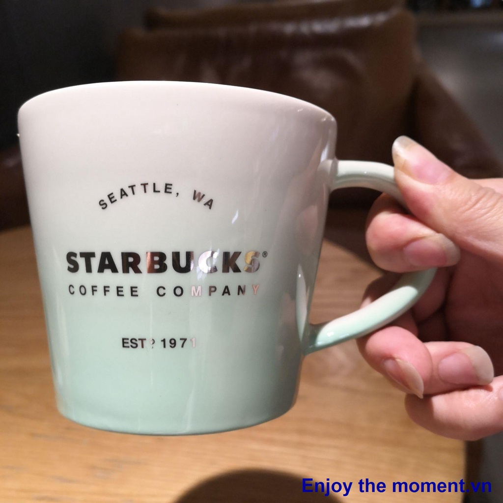 ✳♠Starbucks Limited Coffee Cup 345ml Gradient Macaron Green Simple Classic Ceramic Desktop Mug