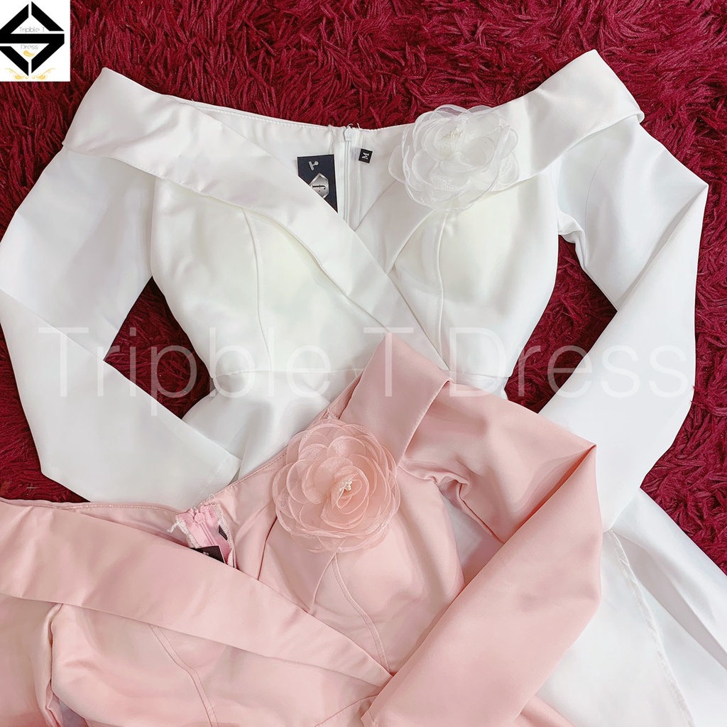 Đầm xoè maxi bẹt vai phối voan mỹ TRIPBLE T DRESS - MS353V