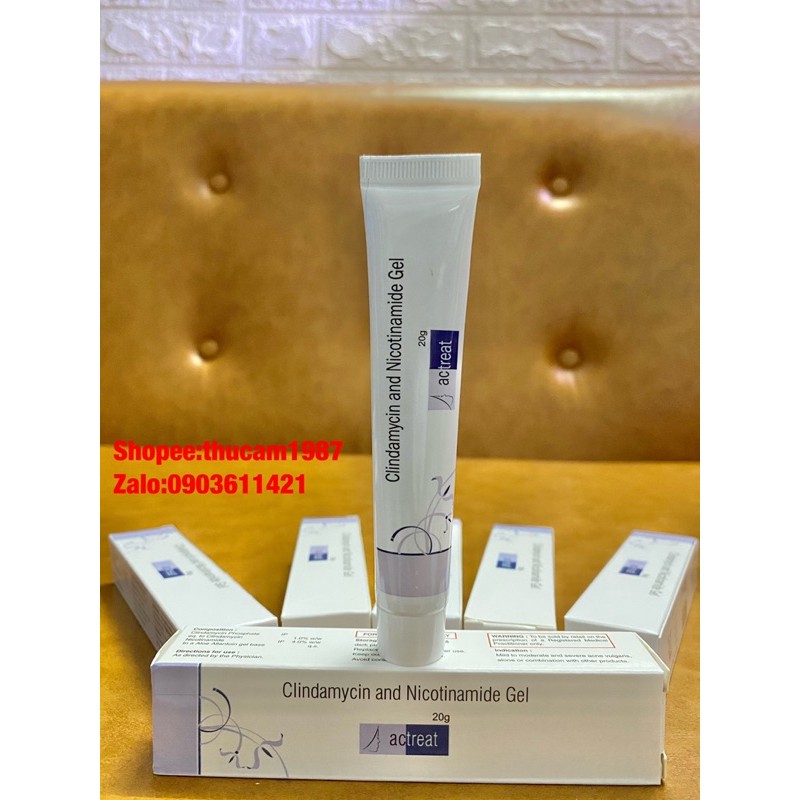 Gel Actreat Clindamycin 1% + Nicotinamide 5% loại bỏ mụn chống viêm 20g.