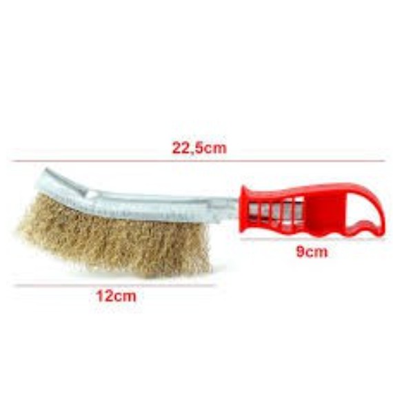 Bàn chải sắt có tay cầm cán nhựa, cước thép mạ đồng dài 22cm