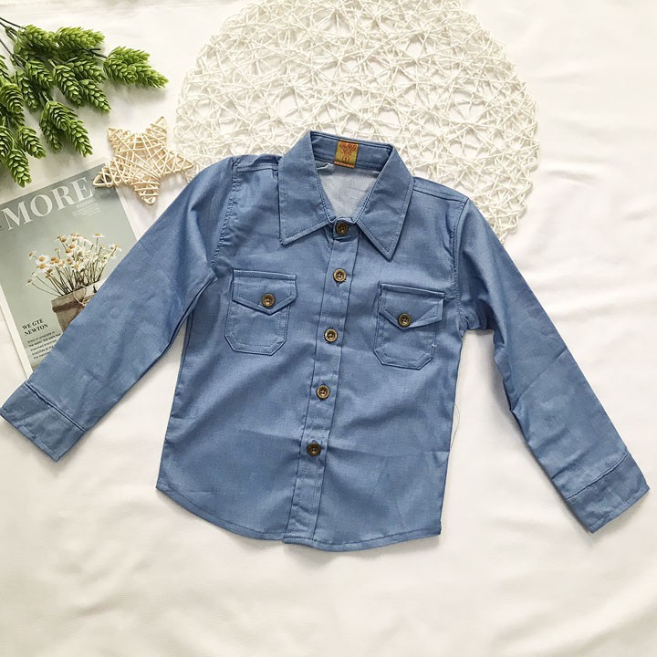 Áo Sơ mi kate thun tay dài 2 túi từ 10kg đến 16kg - AT282