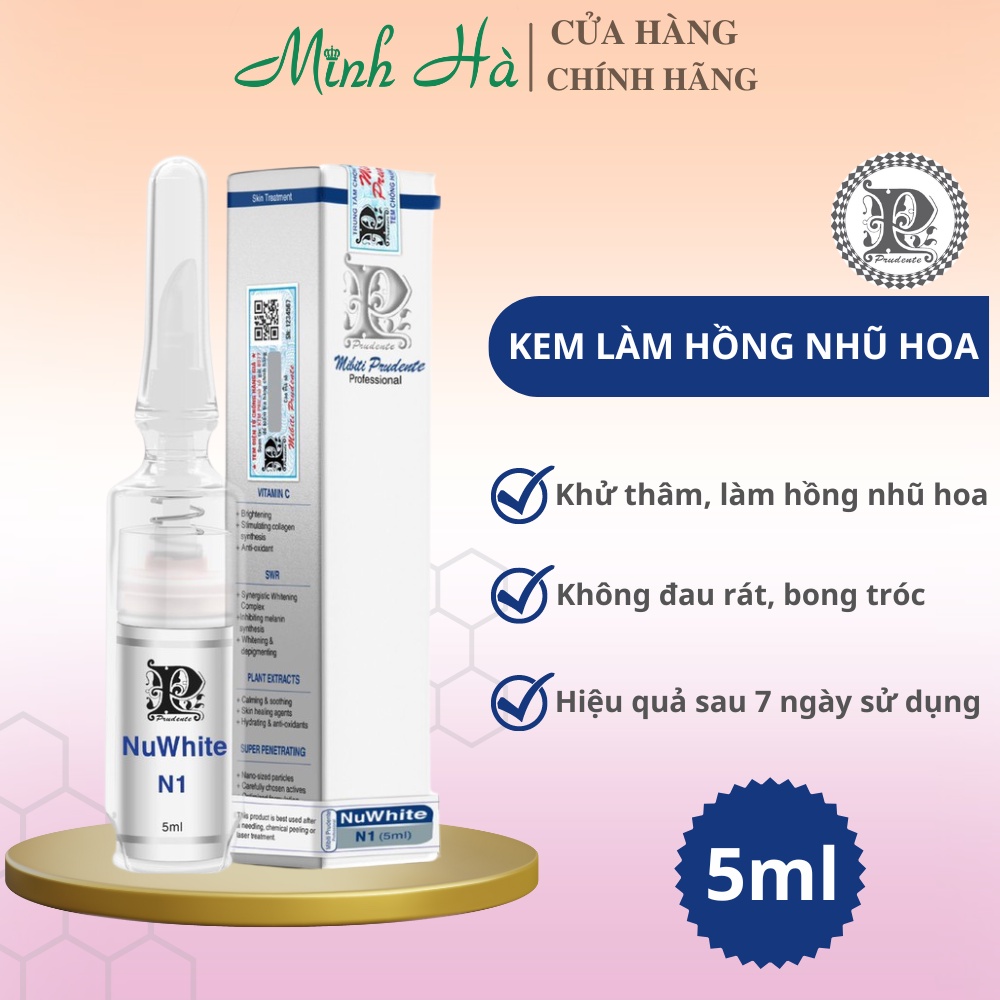 Kem làm hồng nhũ hoa Mibiti Prudente Nuwhite N1 5ml giúp cải thiện sắc tố vùng nhũ hoa sáng hồng