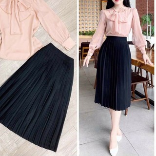 Chân váy xếp li dài midi qua gối free size - yenthu