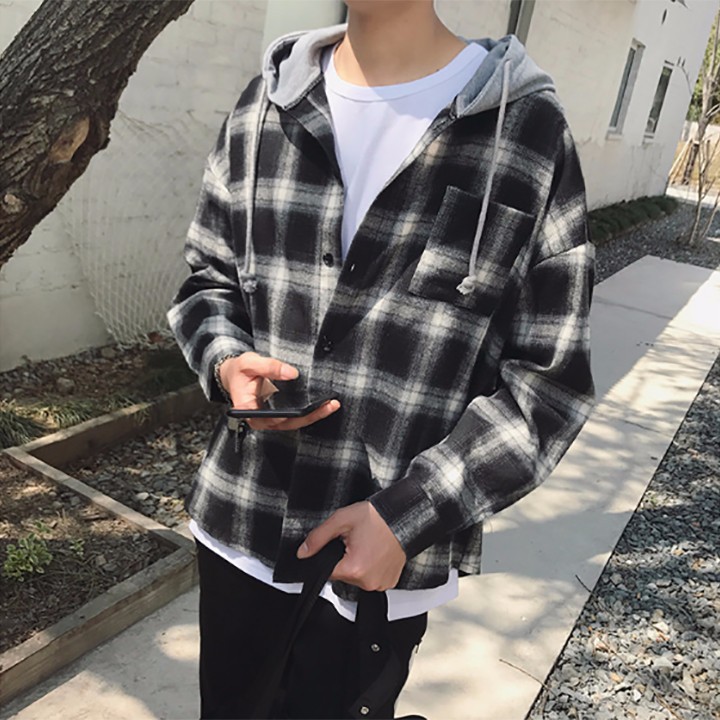 áo khoác caro kèm nón hot nhất (màu đen) - J001/5 | BigBuy360 - bigbuy360.vn