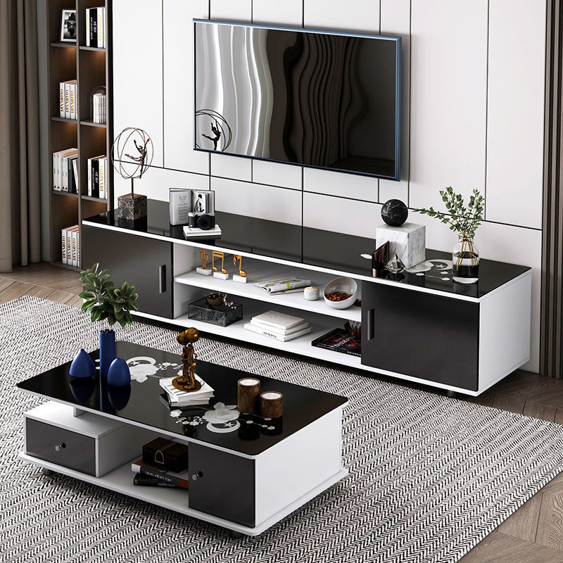 Tủ tivi kính cường lực bàn cà phê kết hợp căn hộ nhỏ hiện đại tối giản đơn kiểu Bắc Âu <1