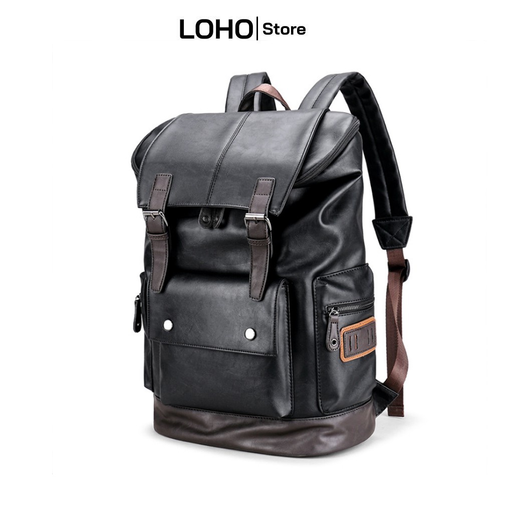 12.15Balo da pu nam nữ Loho nhiều ngăn thời trang cao cấp chống nước phong cách hàn quốc đi du lịch đi học đựng laptop