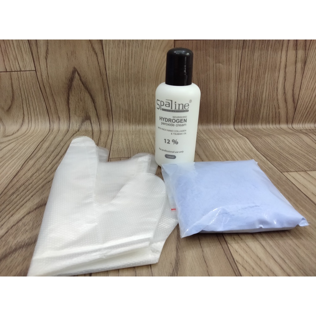 Combo 100gram Bột tẩy, 100ml oxy, bao tay