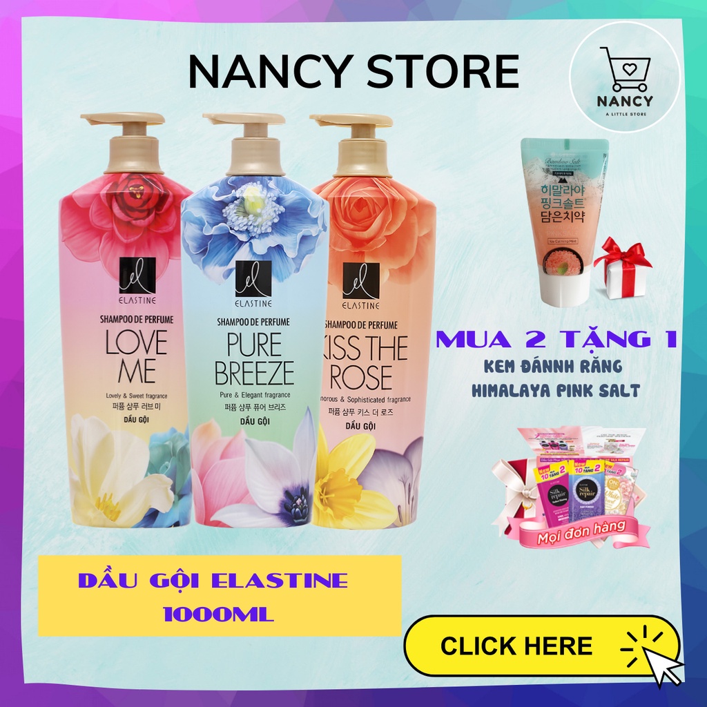 Dầu gội Elastine hương nước hoa 1000ml - Hàn Quốc - Love Me - Pure Breeze - Kiss the rose sạch gàu, 