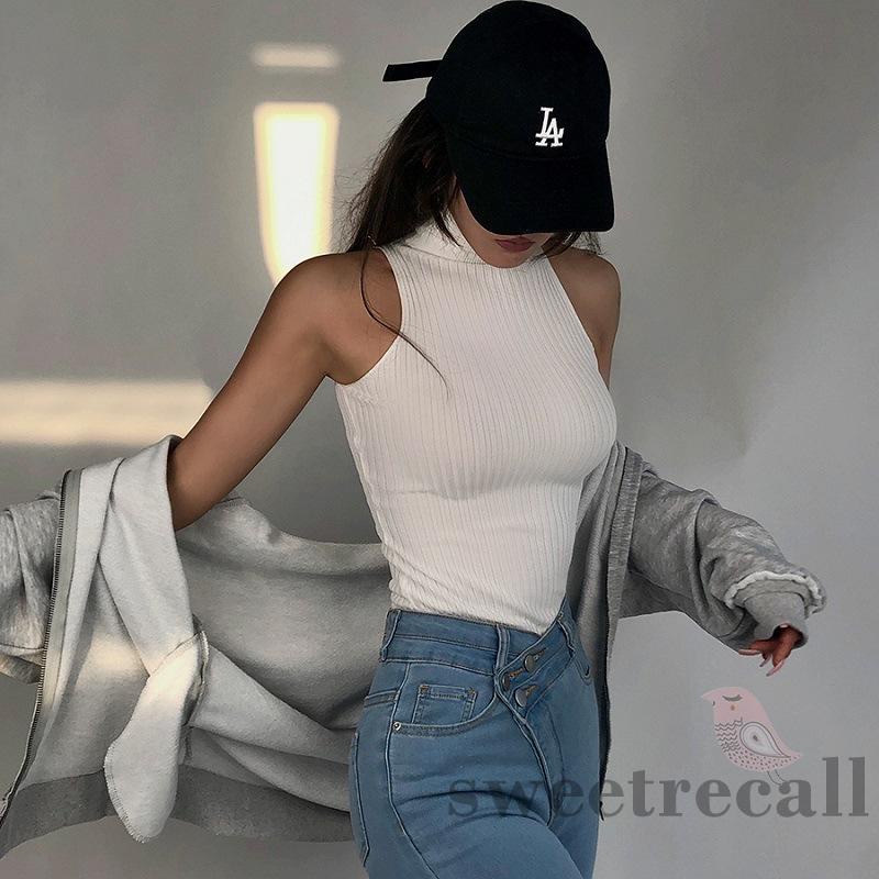 Áo Tank Top Dệt Kim Sát Nách Màu Sắc Thanh Lịch Cho Nữ