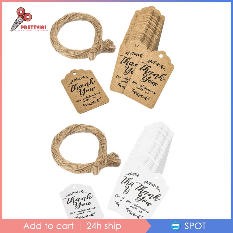 1 [Prettyia1] 100 Nhãn Giấy Kraft Thank You Dán Quà Tặng Giáng Sinh, Tiệc Cưới