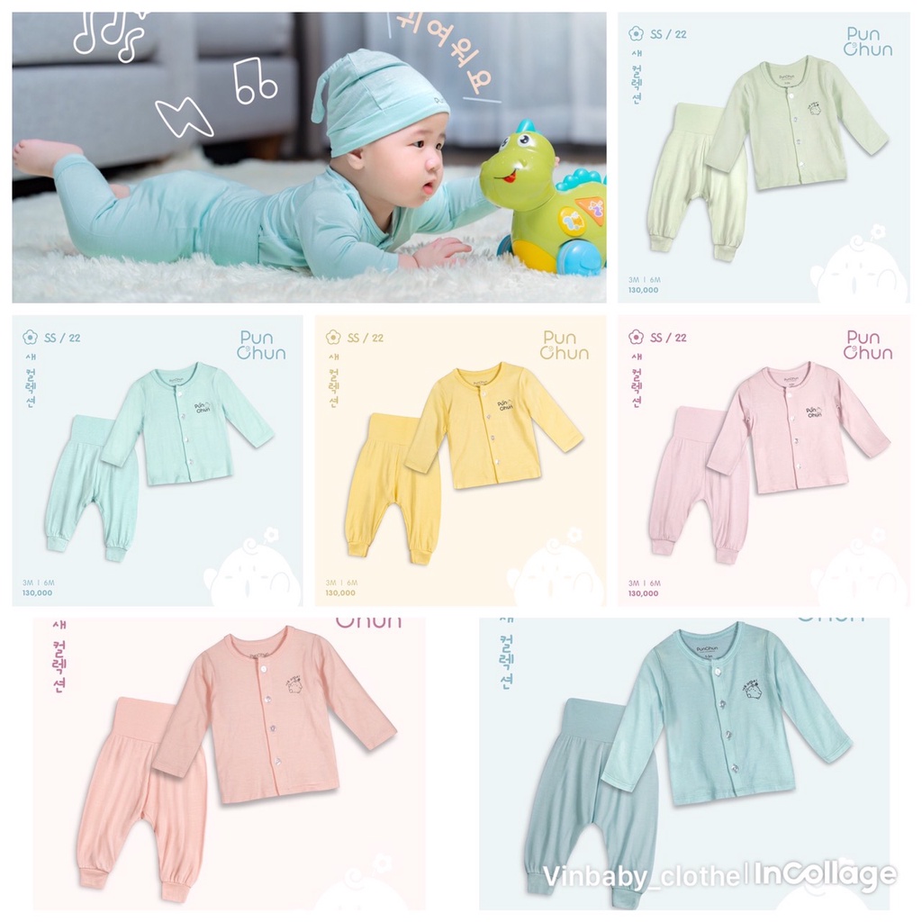 Punchun bộ dài tay cho bé sơ sinh cúc giữa SS2022D03