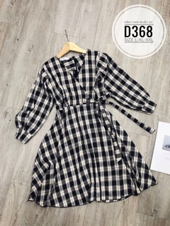 Bigsize Đầm caro buộc eo D368