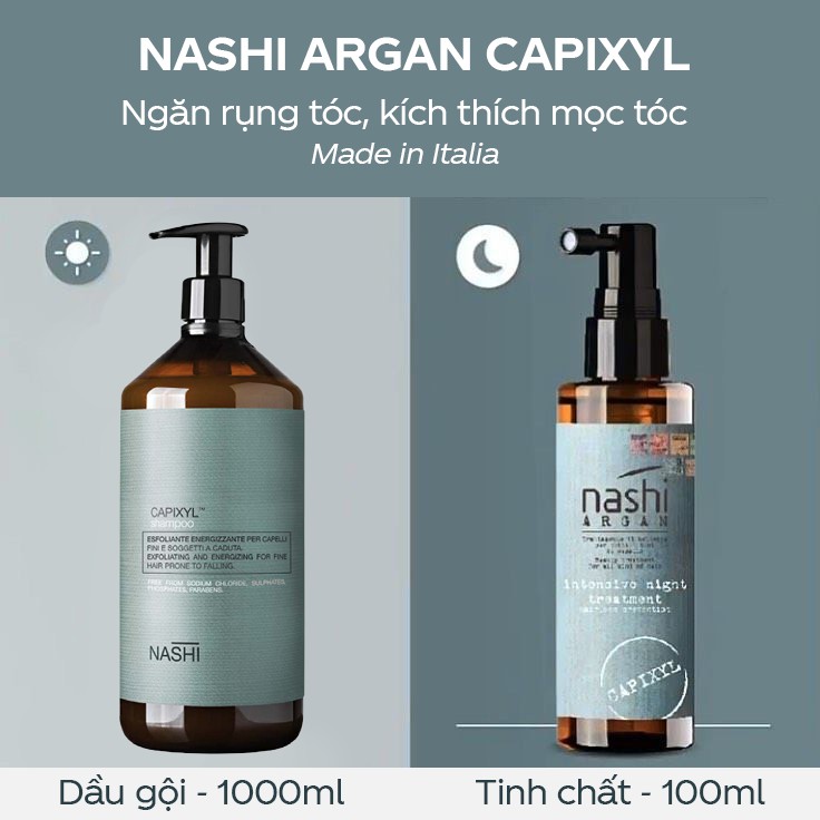 Cặp dầu gội , tinh chất NASHI ARGAN CAPIXYL: Chống rụng và kích thích mọc tóc 1000ml