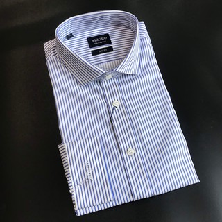 [Mã BAUIC50 giảm đến 50K đơn 99K] Áo sơ mi nam dài tay ALIGRO cổ bẻ dáng ôm body, 100% cotton kẻ sọc xanh trắng ALGS164