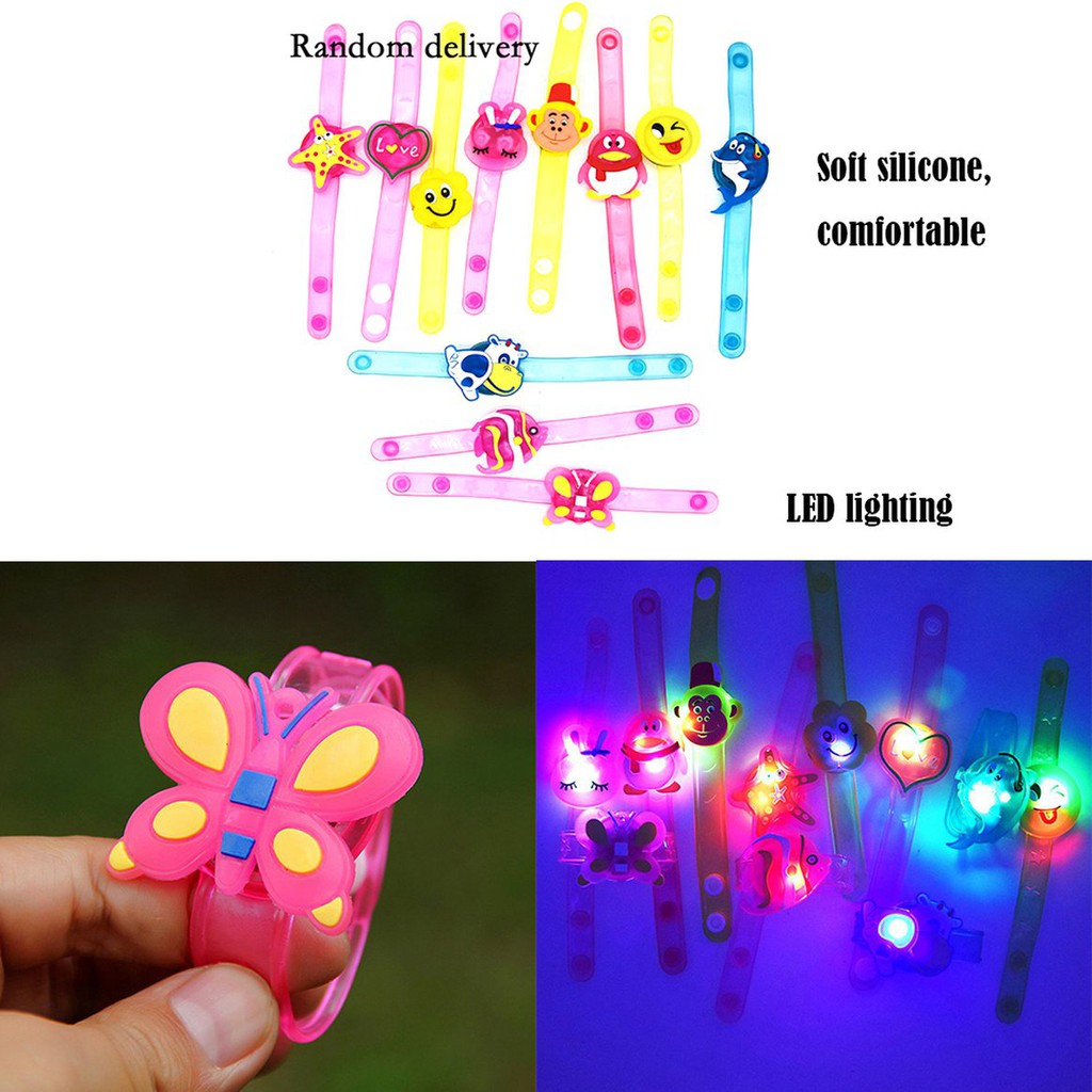 Đồng hồ đeo tay họa tiết hoạt hình có đèn LED với dây đeo trong suốt