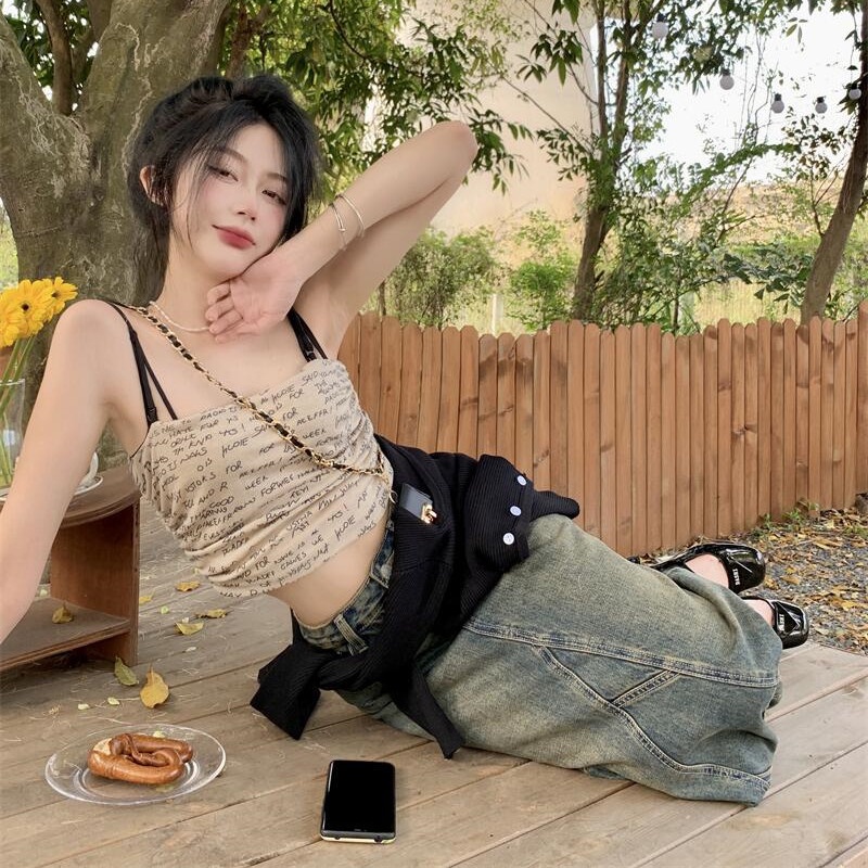 【ZHELIHANGFEI】 Áo Lót Dệt Kim Không Tay Hở Lưng Xinh Xắn