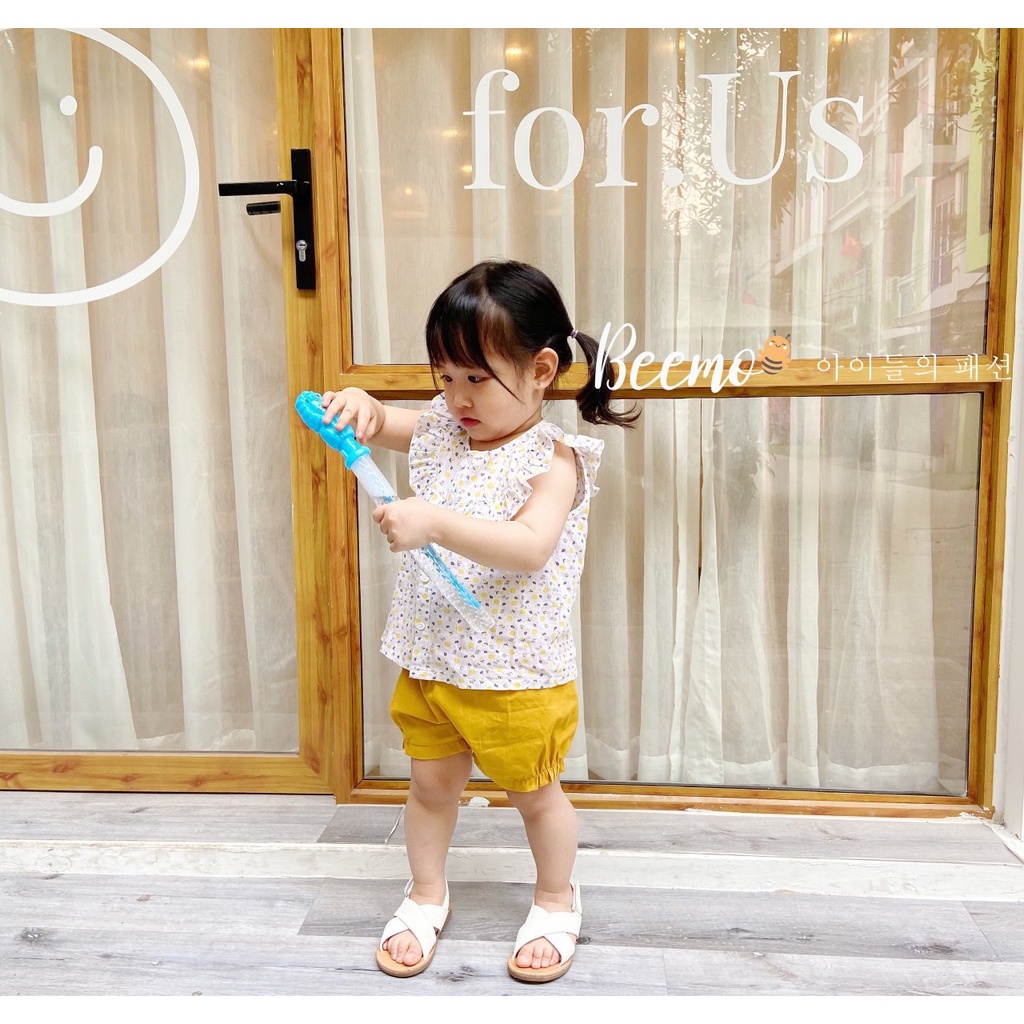 Bộ Thô Hoa Nhí Yếm Bèo Be Gái Beemo Vải Thô Hàn Dễ Thương [Có sẵn]