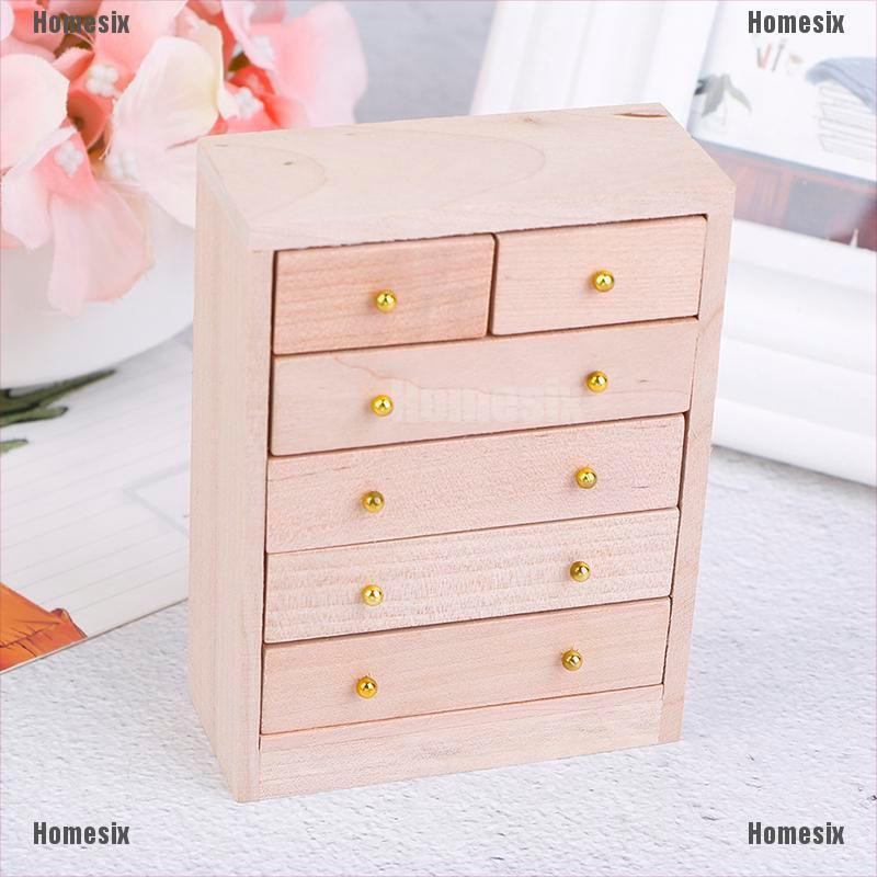 [HoMSI] 1/12 Miniature Wooden Drawer Cabinet Unpainted Miniature Doll House Accessory SUU